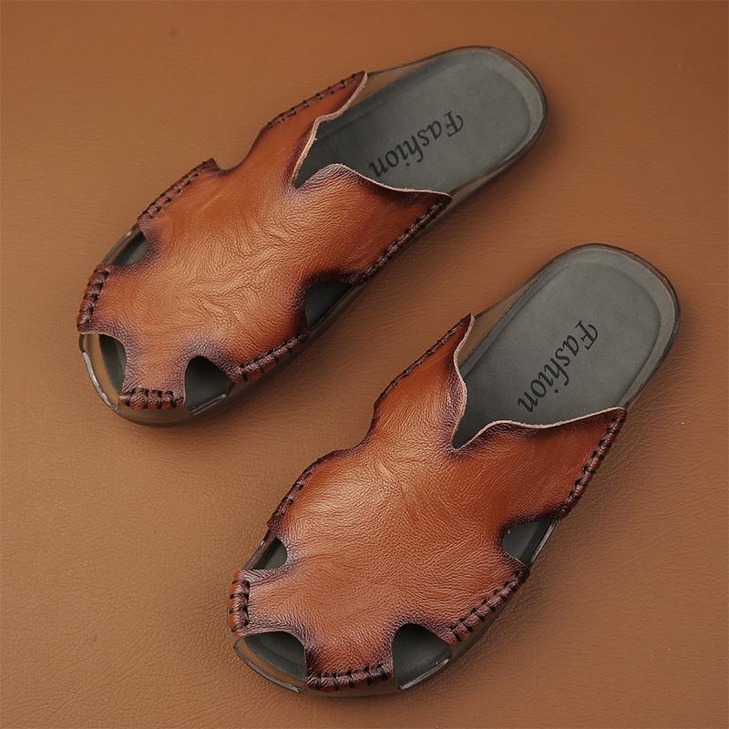 Men's Leather Slippers Non-Slip Beach Sandals Comfortable Summer Shoes Men Slippers Classics Men Flip Flops