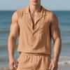 Modny klapowy męski nowy letni produkt luźny lniany prosty casualowy bezrękawnik kardigan koszula plażowa