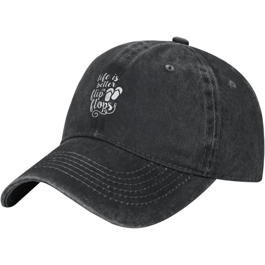 Life Is Better In Flip Flops Washed Baseball Cap Distressed Cotton Adjustable Unisex Dad Hat