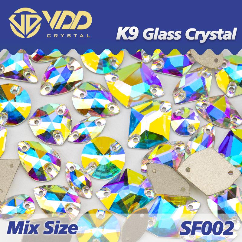 VDD K9 Glas Kristall Strasssteine: Gemischte Formen & Größen, Handgenäht, Hochwertige DIY-Kleidungsdekorationen, Knöpfe mit flacher Rückseite.