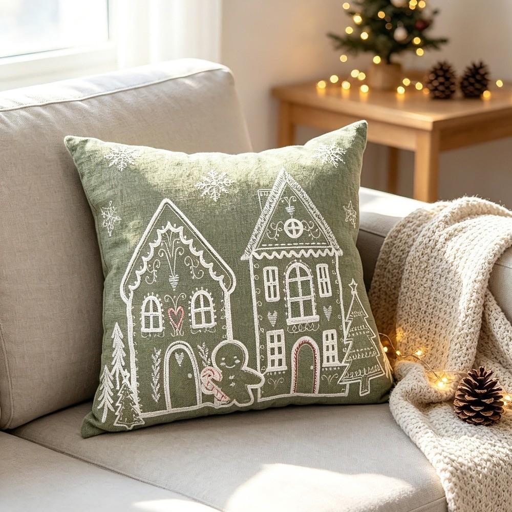 Breathable Christmas Pillowcases House Snowflake Embroidery Pillow Case  Christmas Decor