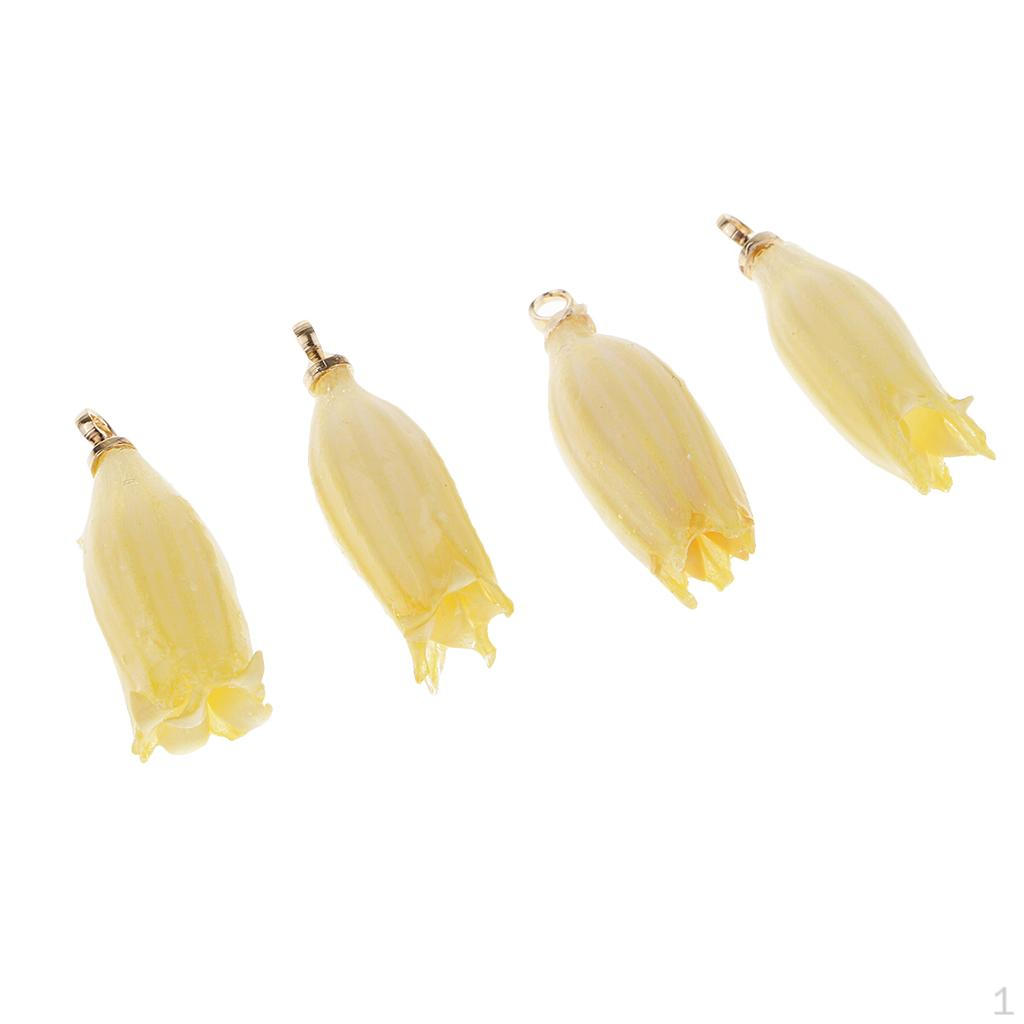 4 Pcs Resin Dried Convallaria Flower Charms Pendants Charm Beads