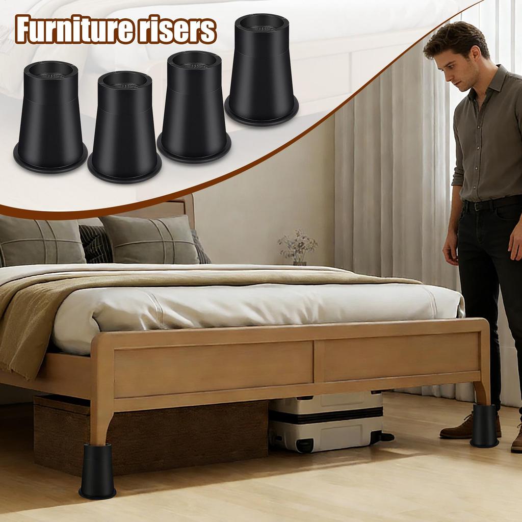 4Pcs Furniture Riser Round Rubber Sofa Riser Adjustable Bed Leg Extender Stand Heavy Duty Bed Lifts Risers For Bed Chair Leg