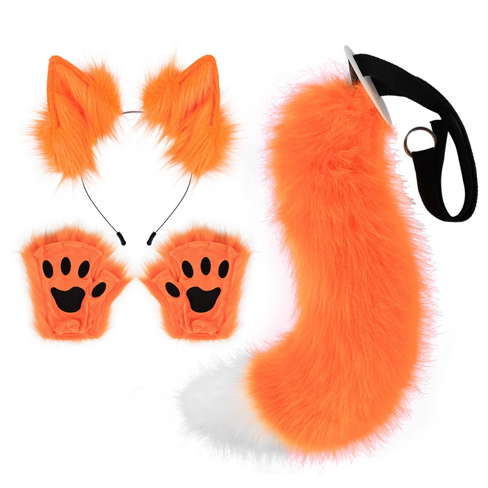 

Повязка на голову с кошачьими ушками из искусственного меха и набором хвостов, лисий хвост, лисьи кошачьи уши, перчатки с лисьими лапами, хвост, реквизит для косплея на Хэллоуин 1