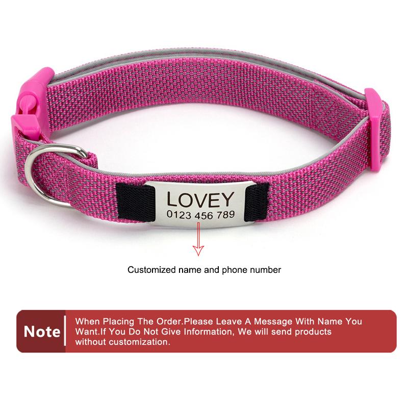 Personalized Dog Collar with Removable Engraved Tag Nylon Reflective Strap Solid Metal D-Ring Color Adjustable Buckle Pet collar