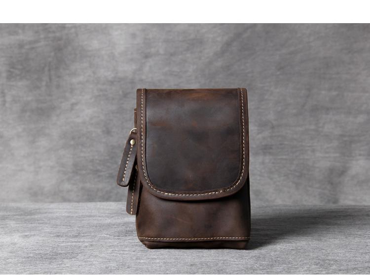 Retro Mini Leather Crossbody Bag - Men's Chest & Waist Phone Bag, Top Layer Cowhide