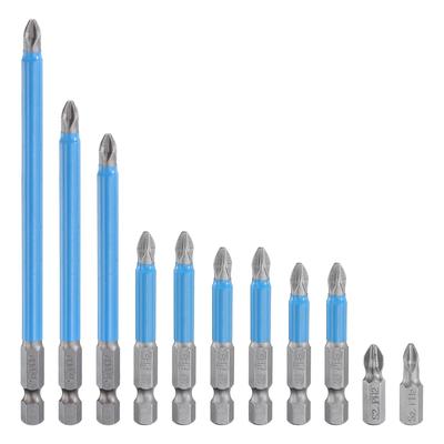 Uxcell Screwdriver Bit S2 Hex Magnetic Power Drill Bits 12-Piece Set, PH2, Steel, 25-150mm Long, 1/4" Shank, Crosshead,