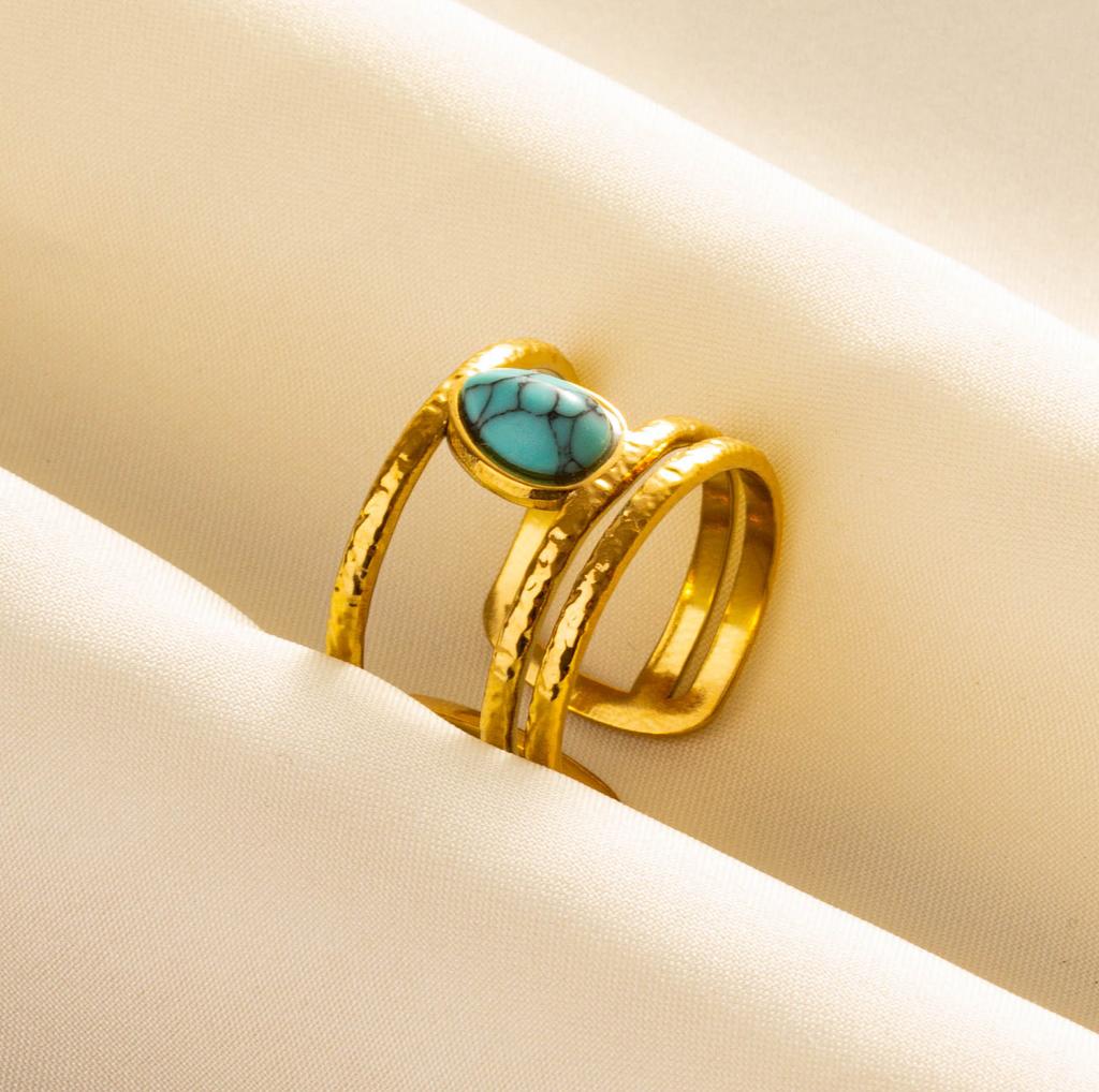 Turquoise Finger Jewelry Long Oval Sun Heart Water Drop Stainless Steel Rings For Women Men Accessories Gold Plated Open Anillos