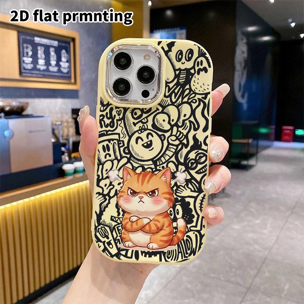Phone case: 2D flat design suitable for iPhone 18 17 16 15 14 13 Pro protective case, couple style, grumpy orange cat, Christmas and Halloween gifts