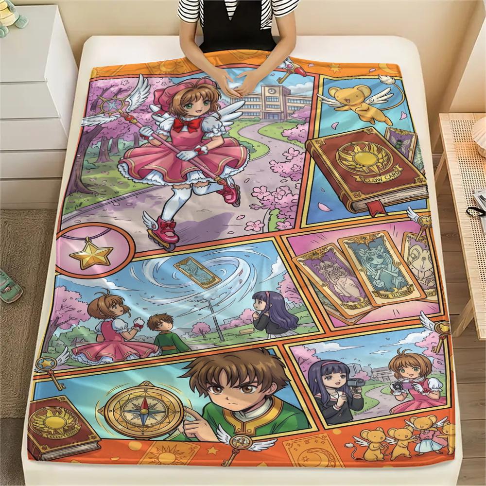 Decorative Cardcaptor Sakura Flannel Blanket Print Warm Comfortable Throw for Sofa Bed Chair Travel Picnic Anime Gift-Xin