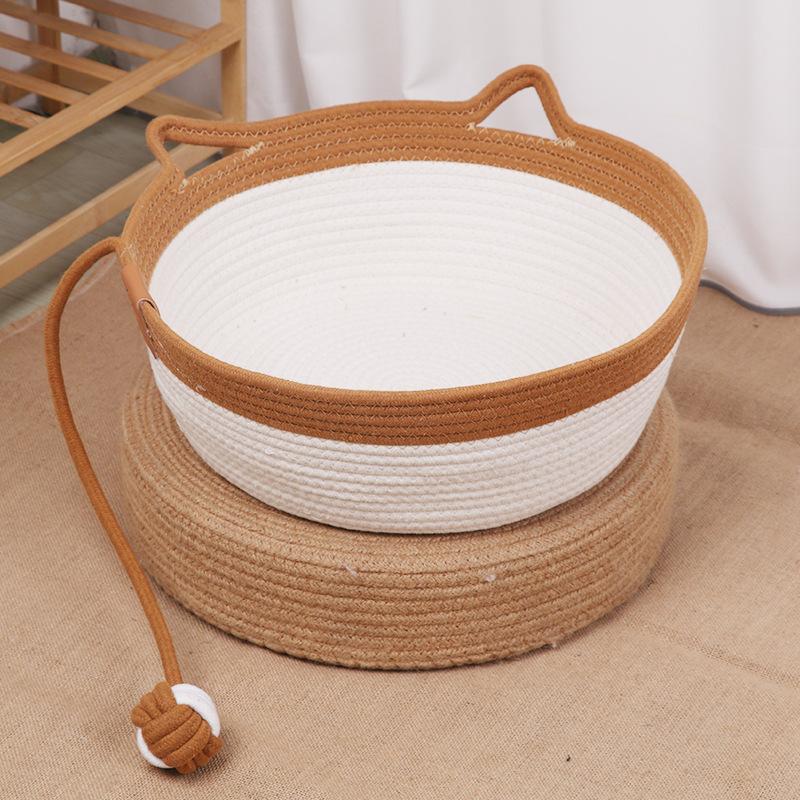 Scratch Resistant Cotton Rope Cat Bed Handwoven Pet Nest Breathable Summer Cool Mat Four Seasons Universal Bed for Cats Small Dogs