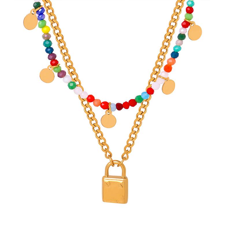 Dopamine Beaded Round Pendant Necklace: Titanium Steel Temperament Lock Chain