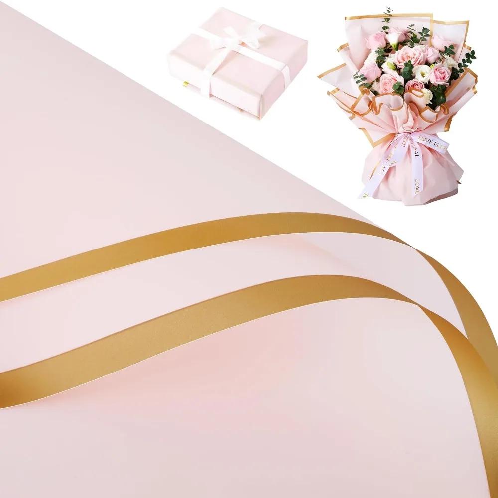 Blumenpapier 1 Stück Goldener Rand Rose Koreanischer Stil Halbtransparent Geschenkverpackung Floristen Straußverpackungsmaterial