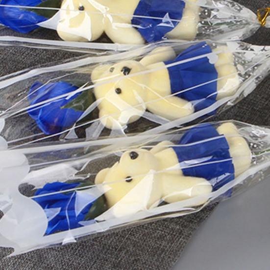 Valentine's Rose Flower Bouquet with Bear Single Soap Flower with Plush Bear Artificial Rose Bouquet Gifts for Weddings Anniversaries