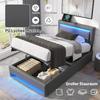 Upholstered Bed Large Storage Space LED Lighting Sturdy Construction Good Load Capacity with USB Ports Modern Upholstered Bed Bedroom