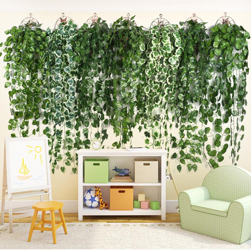 90cm Artificial Green Plant Wall Hanging Ivy Leaf Pothos Begonia Grape Vine Home Garden Wall Party Wedding Decoration