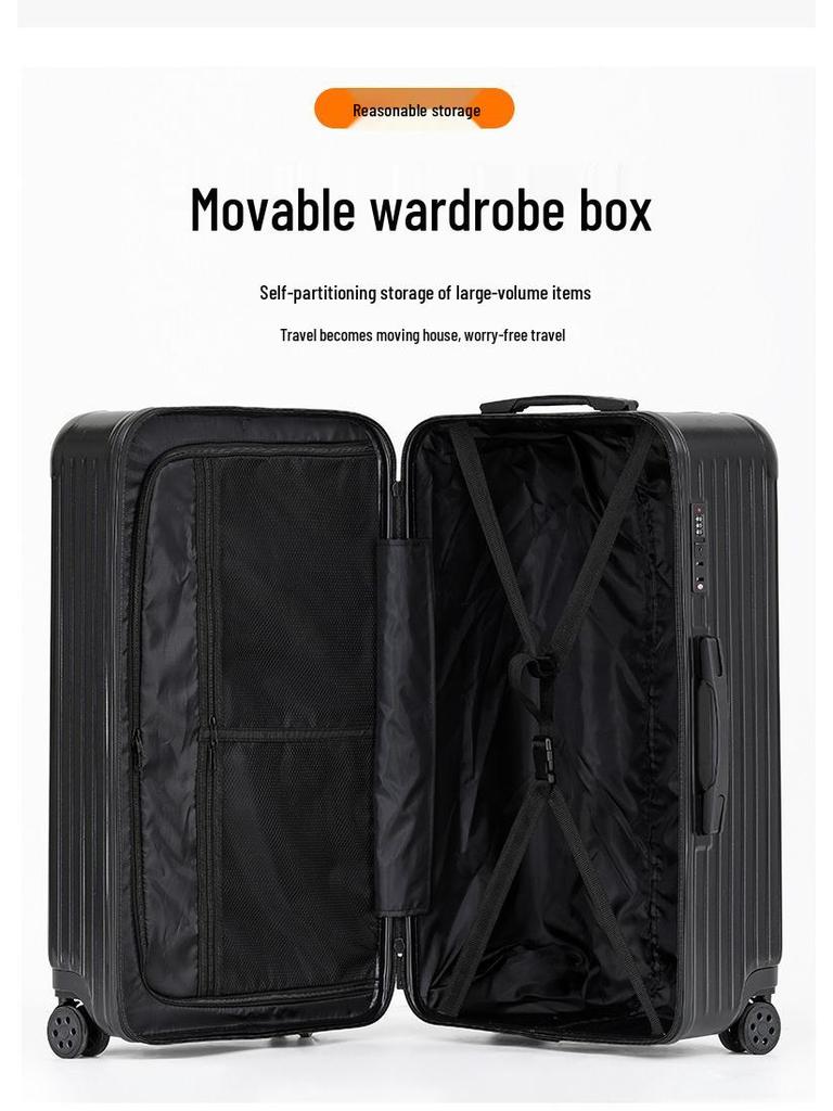 Thickened 24" PC Trolley Case: Drop-resistant, Large Capacity Suitcase with Combination Lock, Available in 26" & 30" Sizes, Leather Accent for Women.