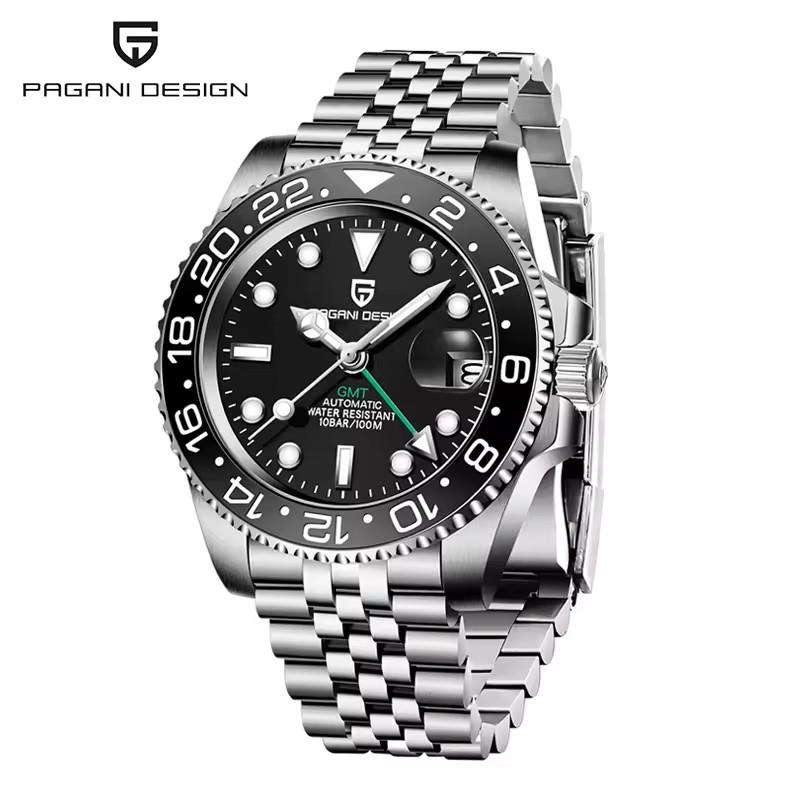 PAGANI DESIGN New Purple Dial GMT Men Mechanical Watch Sapphire Glass Stainless Steel Waterproof Automatic Watches for men