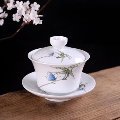 Hand Painted Blue and White Porcelain Gaiwan Tea Tureen Chinese Ceramic Tea Bowl Set Covered Bowl with Lid Cup Saucer