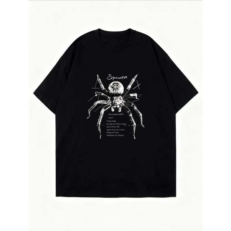 White T Shirt With Spider Graphic Print For Casual Wear