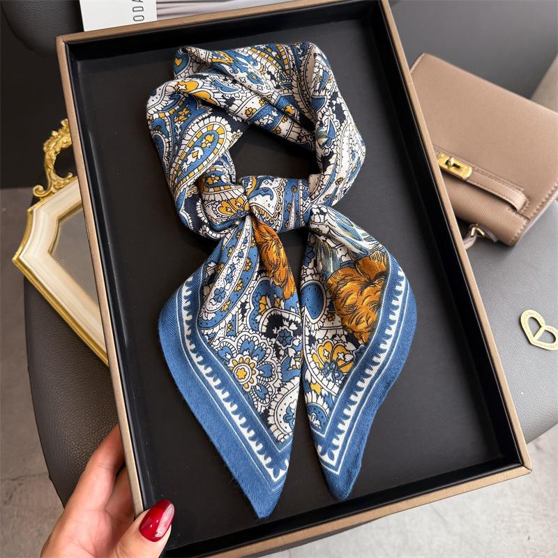Luxury Brand Linen-Cotton Print Square Scarf Women Neck Tie Female Hair Bandana Headkerchief Shawl Wrap Hijab Echarpe