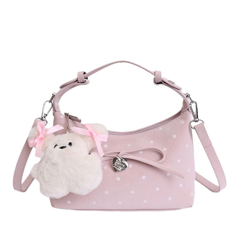 Trendy Polka Dot Underarm Shoulder Bag Bow Decoration Adjustable Detachable Strap Bags Small Versatile Casual Handbag for Women
