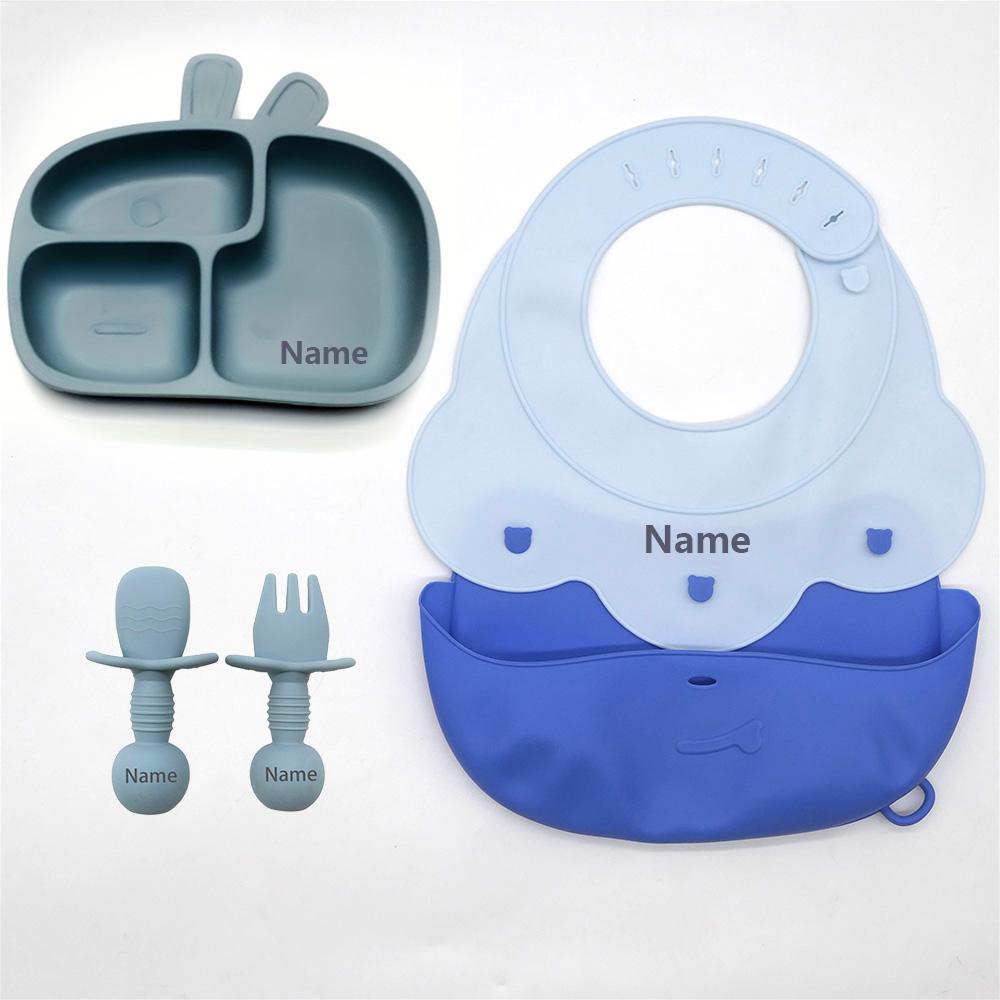 

Customizable Silicone Tableware Kit ideal for Babies - Waterproof Easy to Clean featuring Free Name Engraving Creativity Gift Idea Idea