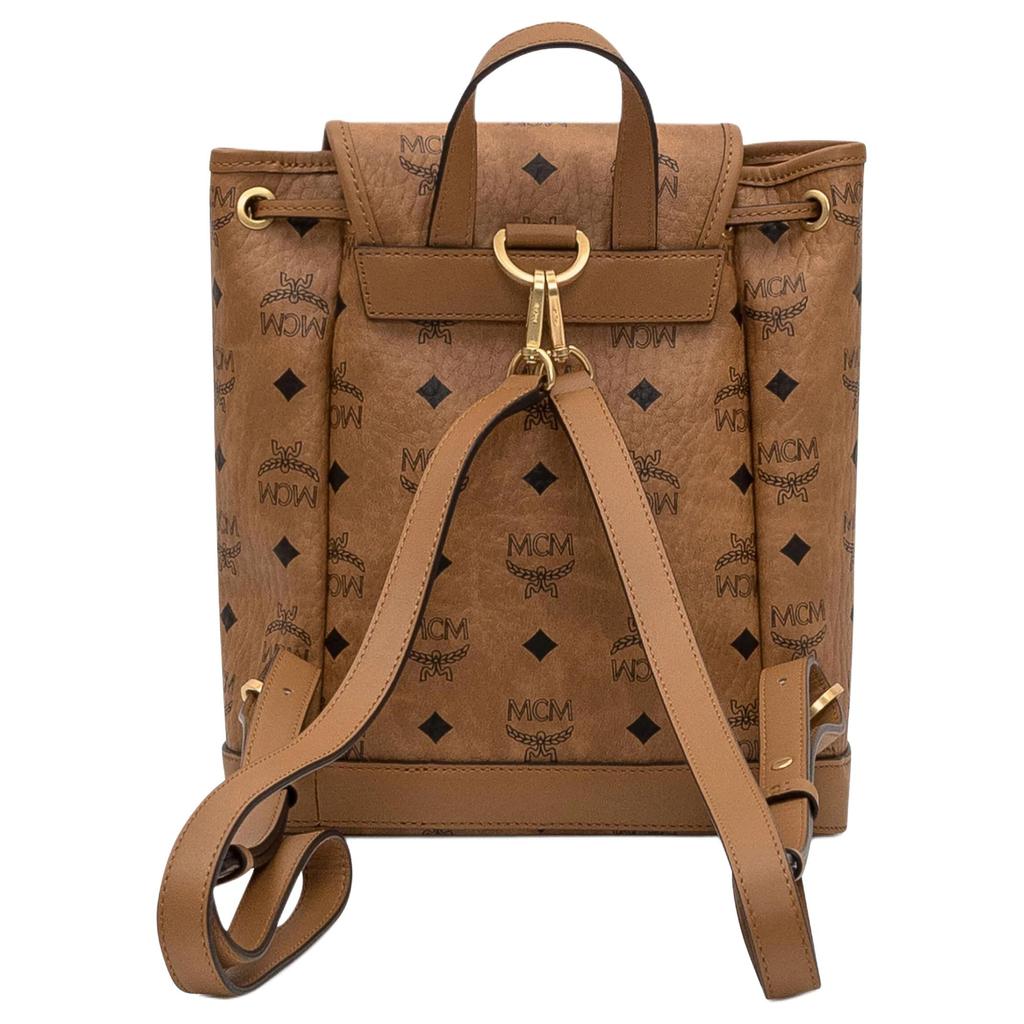 MCM Classic Logo Buckle Leather Backpack Regular Women backpack Brown MWKFATA02