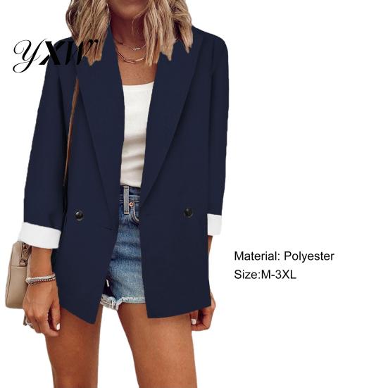 Blazer Coat Long Sleeve Big Pockets Single Button Office Suit Fashion Solid Color Lapel Jacket Workwear