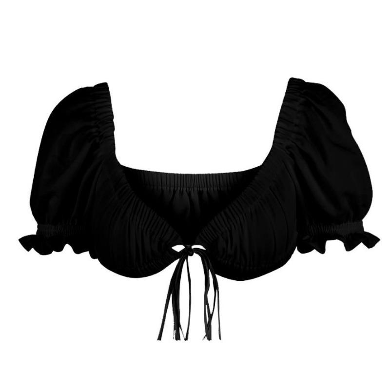 

Летний сексуальный хлопковый жилет с завязками, новые пышные топы на бретелях с короткими рукавами, белая футболка для вечеринки на груди, женские однотонные майки, модные плиссированные укороченные топы 38 One Size чёрный