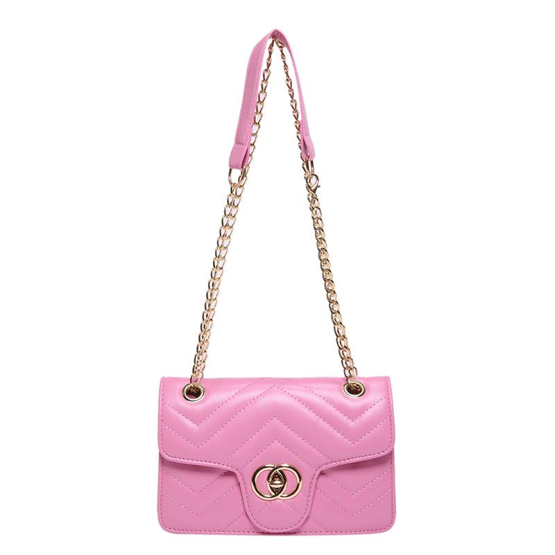 

Fashion chain messenger bag women s 2024 new texture niche shoulder bag lock diamond embroidery thread small square bag рожевий