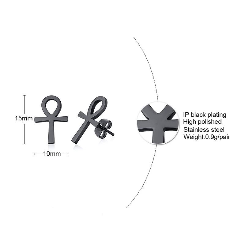 WOMNE MEN'S ANKH CROSS EGYPTIAN STUD EARRINGS STAINLESS STEEL the KEY of LIFE NILE CRUX RASTA EARRINGS