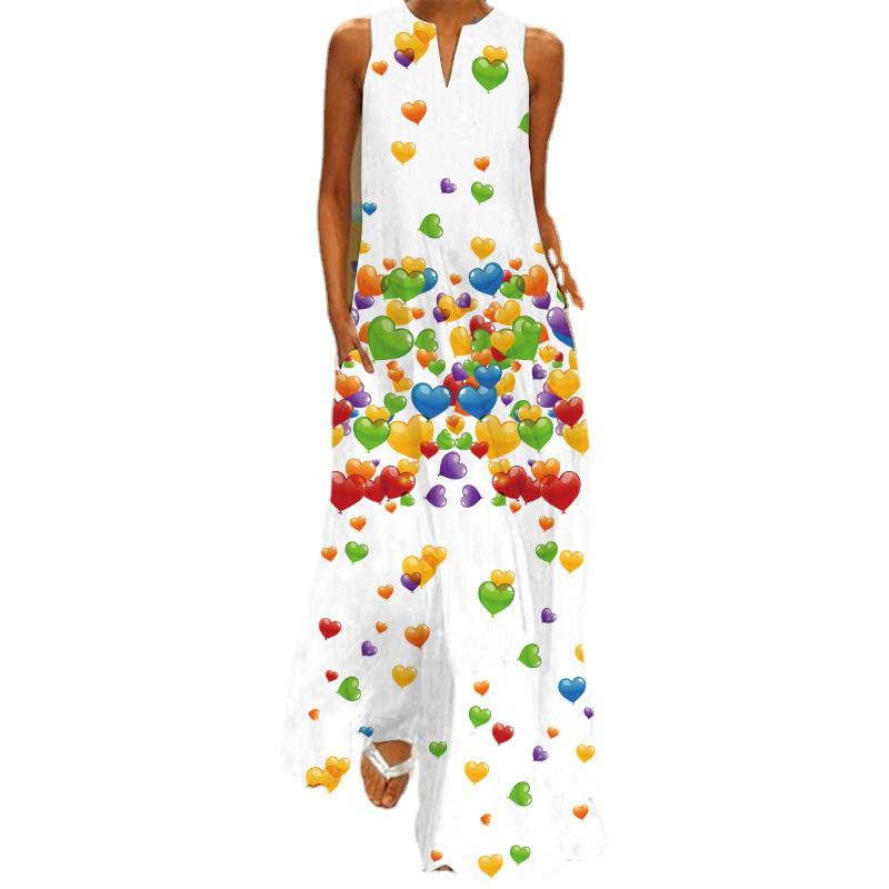 2024 Retro Europäisches & Amerikanisches V-Ausschnitt Mehrfarbig Ärmelloses Maxikleid