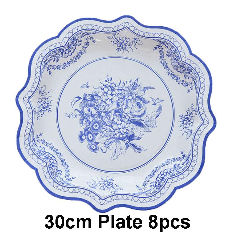 Chinese Style Blue and White Porcelain Paper Plates Cups Party Baby Shower Wedding Birthday Children Disposable Tableware Dish