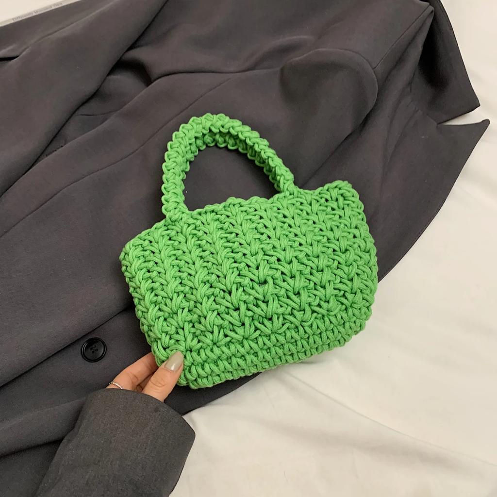 Knitting Basket Bag Women Handbag  Summer Beach Bag Boho Polyester Rope Handmade Woven Bag Female Designer Hand Bag