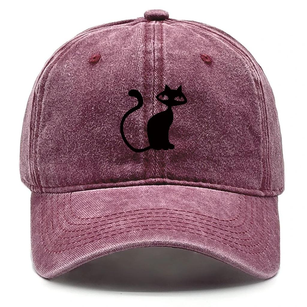 Casual Snapback Cap Cute Black Cat Hat  Unisex Women Adjustable Buckle Distressed Outdoor Sun Protection Picnic Fishing Cycling Hat