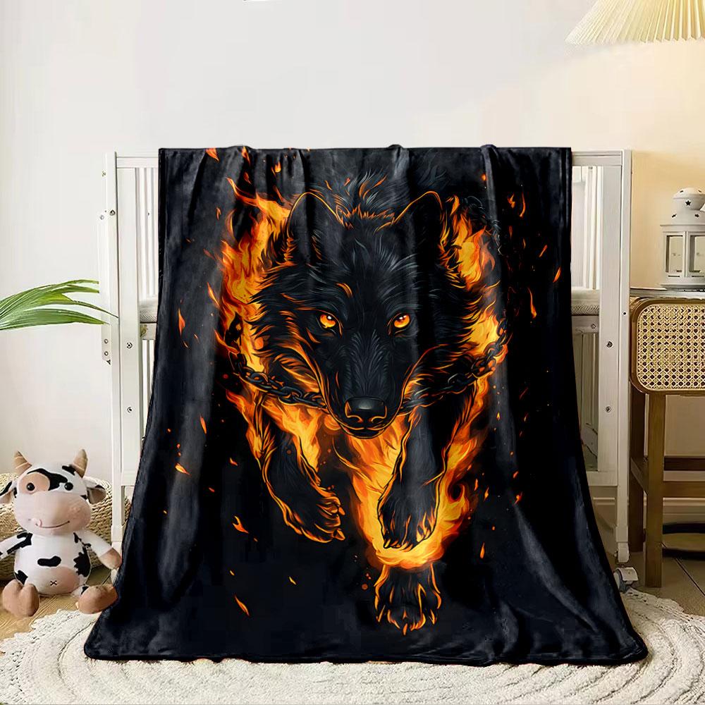 Fiery Wolf with Chains Design for all seasons blanket lunch break throw gift