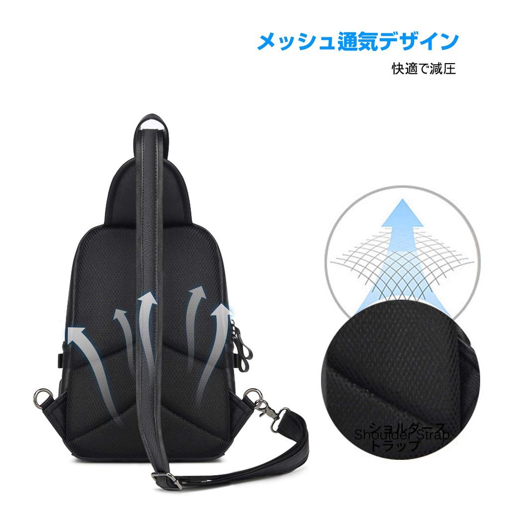 FANDARE Waterproof Shoulder Bag with Earphone Hole and USB Casual and Popular for and PU Brown Men's Port, Commuting, School, Travel, Leather,