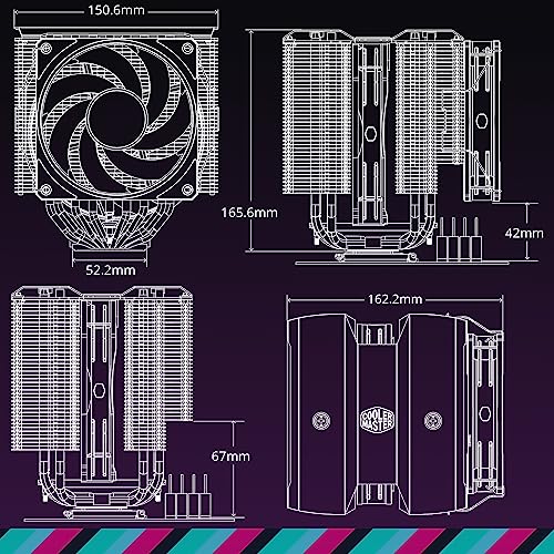 Cooler Master MasterAir MA824 Stealth 8 Heatpipe Dual-Tower & Lüfter Luftgekühlter CPU-Kühler für LGA1700, AM5 und AM4, MAM-D8PN-318PK-R1 (FN1995)
