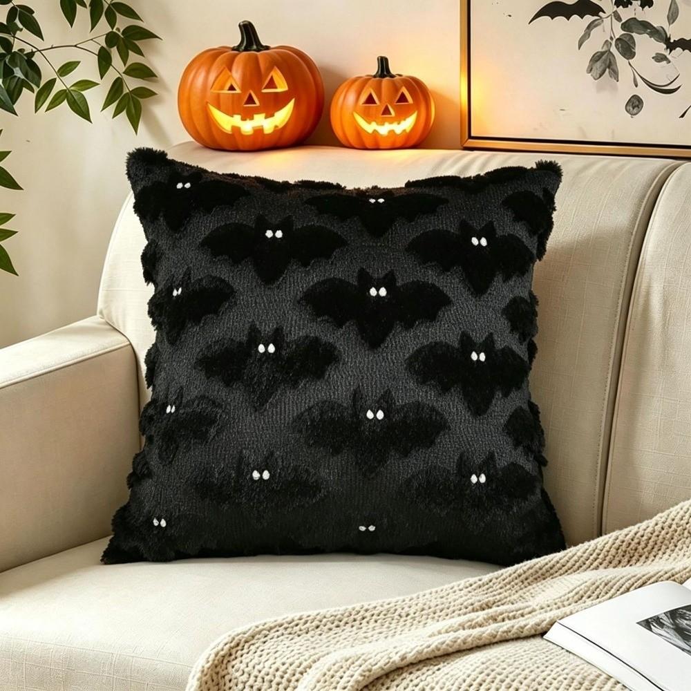 Halloween Throw Pillow Cover Ghost Black Bat Cushion Covers Soft Stuffed Pillow Case  Holiday Decor