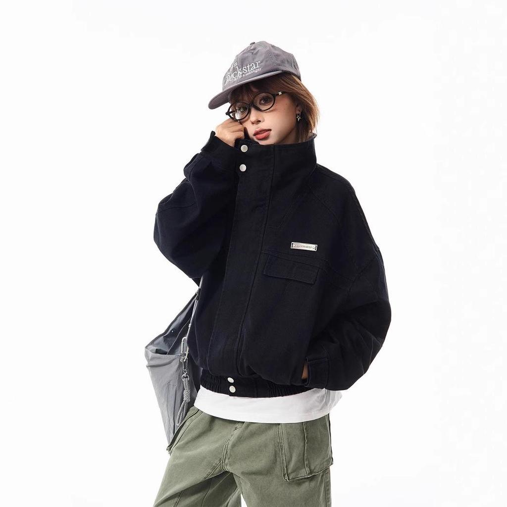 Dámská retro bomber bunda s límečkem stojáčkem a sepraným vzhledem, 2025: Jarní trend volného střihu