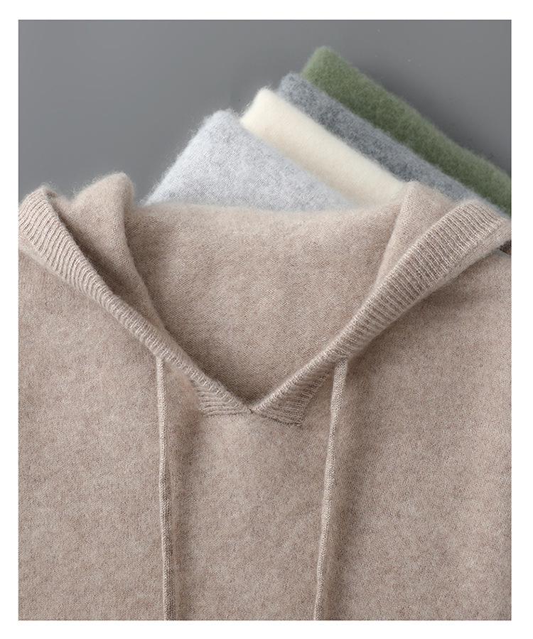 Men's Pure Wool Hoodie - Soft, Comfortable, Long Sleeve Knitwear for Autumn & Winter.