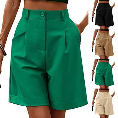 Women's Summer Shorts Long with High Waist Female Loose White Classic Knee-Length Office Wide Women's Shorts Black Candy