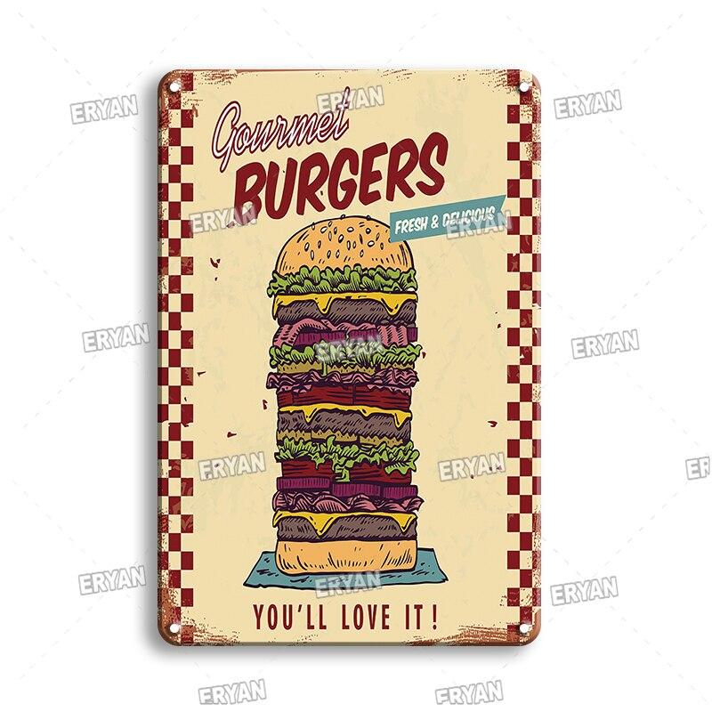 Vintage Coffee Metal Tin Sign  Retro Kitchen Art Wall Decor  Delicate Cooking Plate  Fast Food Plaque  Metal Poster for Home