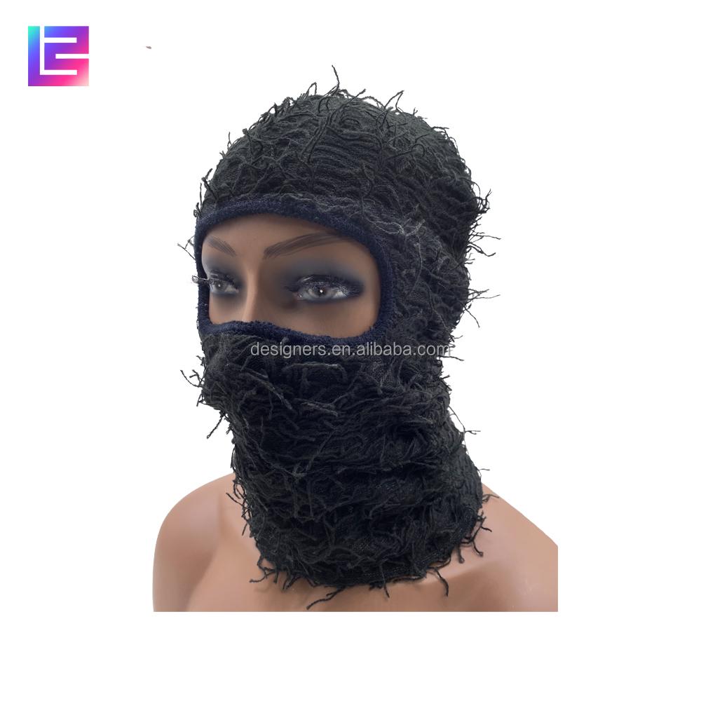 Knitted Balaclava Face Knit Full Face Mask Cover One Hole Designer Grassy Distressed Fuzzy Balaclava Ski Mask чёрный