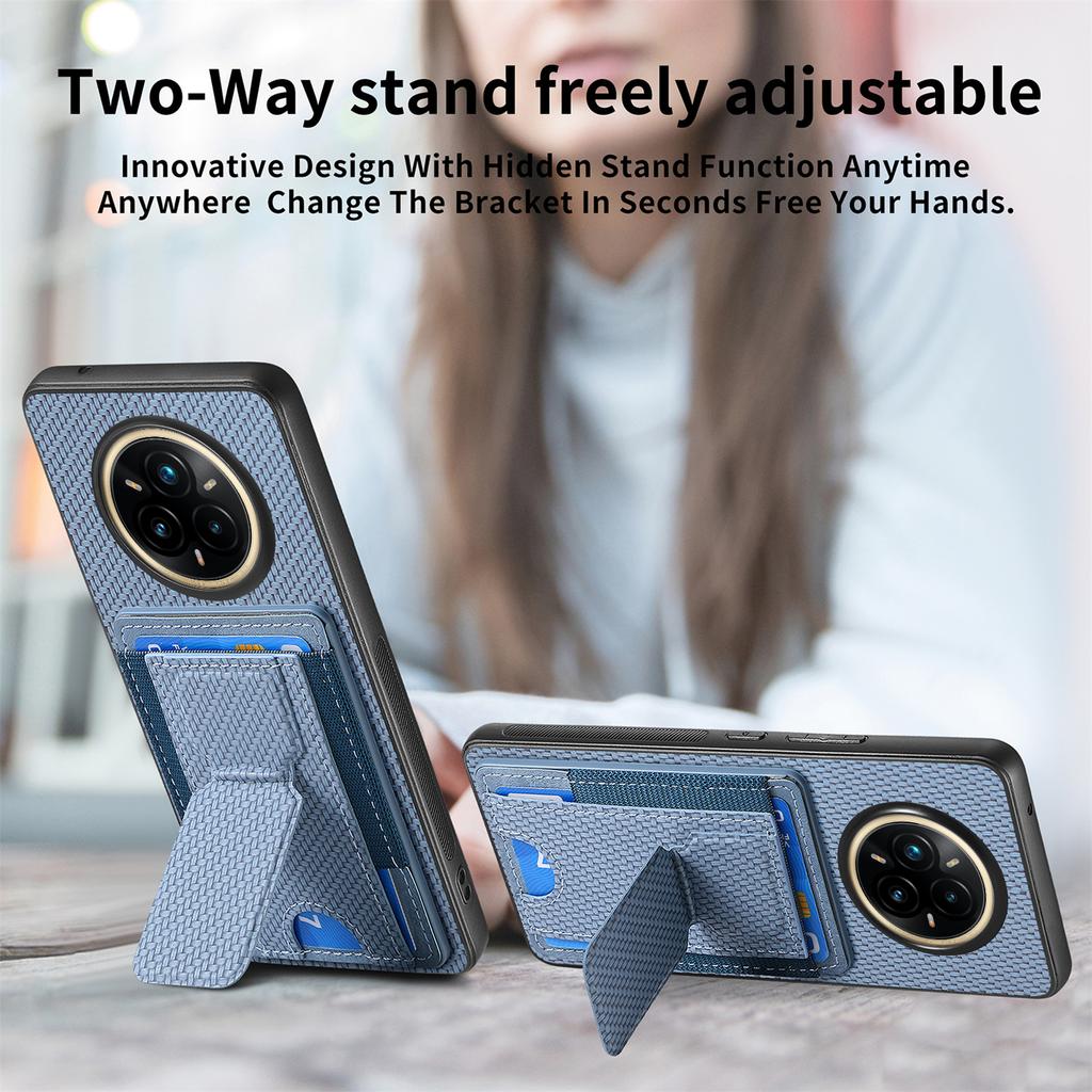 For Realme 14 Pro 5G Case with Card Holder Kickstand Fiber Pattern Leather Back Cover