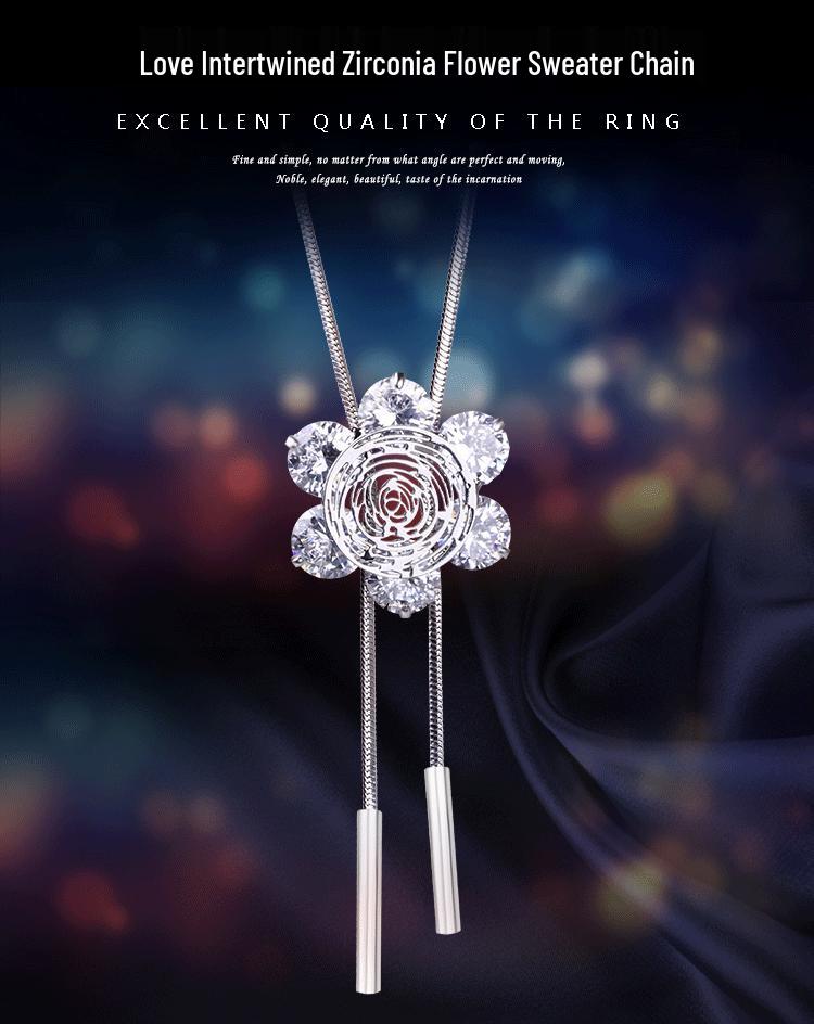 Versatile Crystal Flower Sweater Necklace - Japanese & Korean Fashion Jewelry Pendant