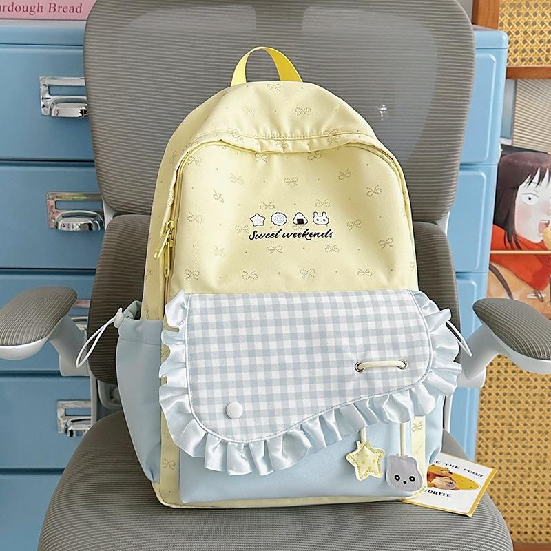Schoolbag Japanese cartoon cat backpack plaid small fresh and sweet student schoolbag simple shopping high value backpack