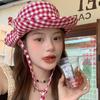 Japanese Style Sweet Gingham Basin Cap Adjustable Bucket Hat For Women And Men Soft Cotton Summer Sun Protection