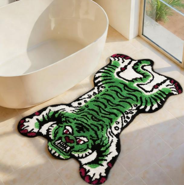 Décor de Chambre Motif Tigre Tapis Pelucheux Forme Irrégulière Tapis pour Salon Épais Étude Tapis de Sol Irrégulier Tapis Doux Moelleux 50x120cm